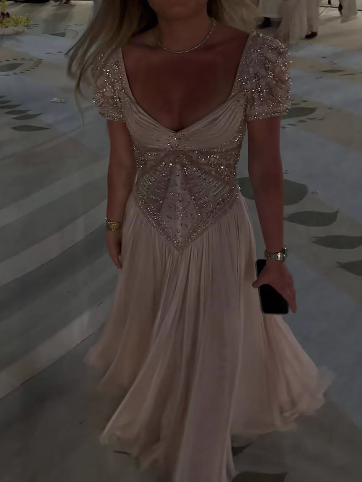 Luxury Nude A‑Line Beaded Tulle Evening Dress LA73697