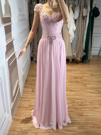 Elegant Caramel Beaded Chiffon A Line Sweetheart Evening Dress LA73698 SERENE HILL