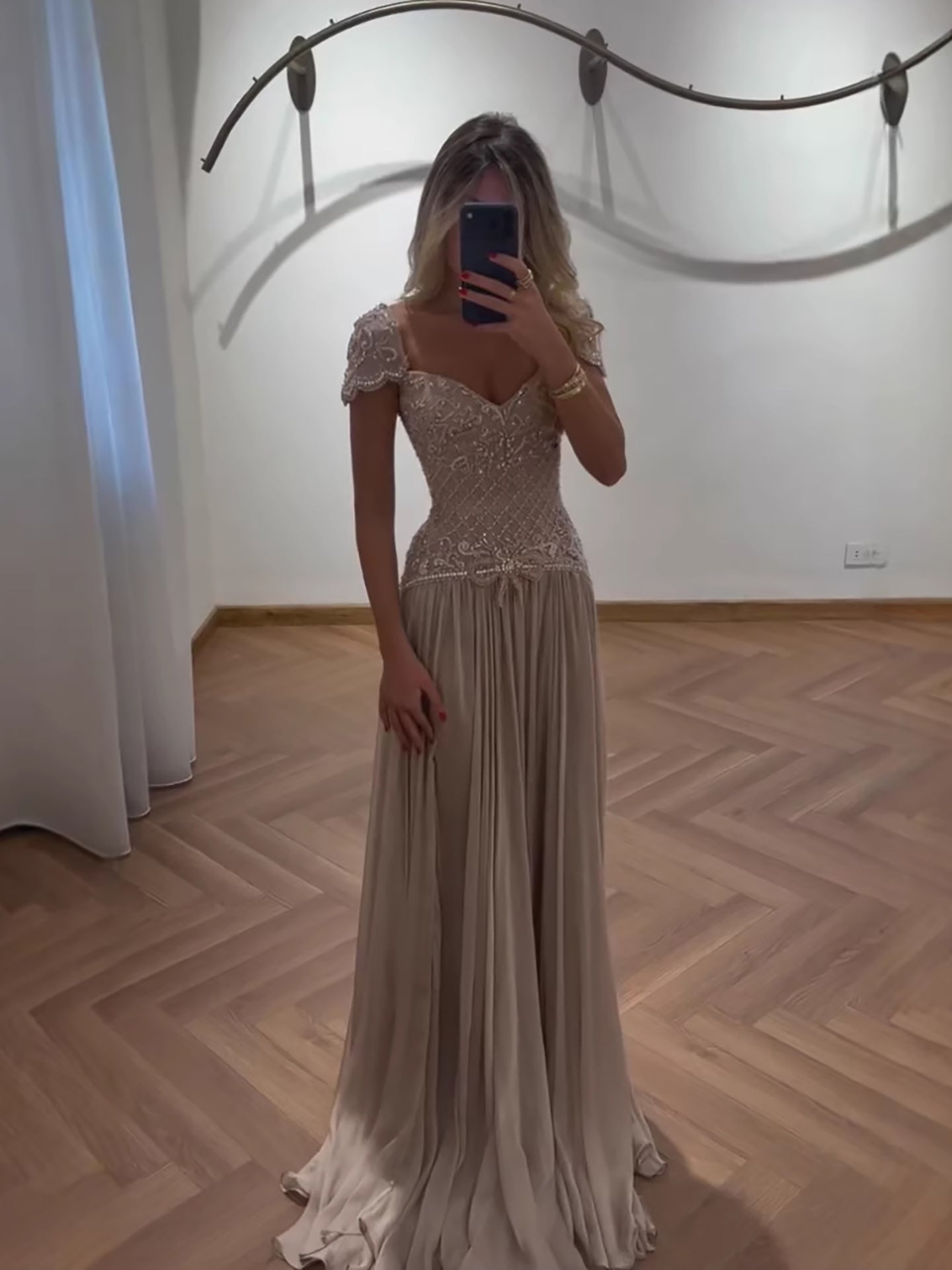 Elegant Caramel Beaded Chiffon A Line Sweetheart Evening Dress LA73698