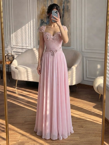 Elegant Caramel Beaded Chiffon A Line Sweetheart Evening Dress LA73698 SERENE HILL
