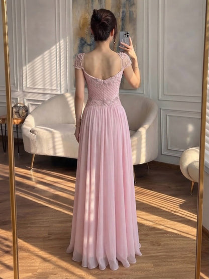 Elegant Caramel Beaded Chiffon A Line Sweetheart Evening Dress LA73698 SERENE HILL