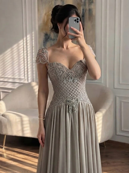 Elegant Caramel Beaded Chiffon A Line Sweetheart Evening Dress LA73698 SERENE HILL