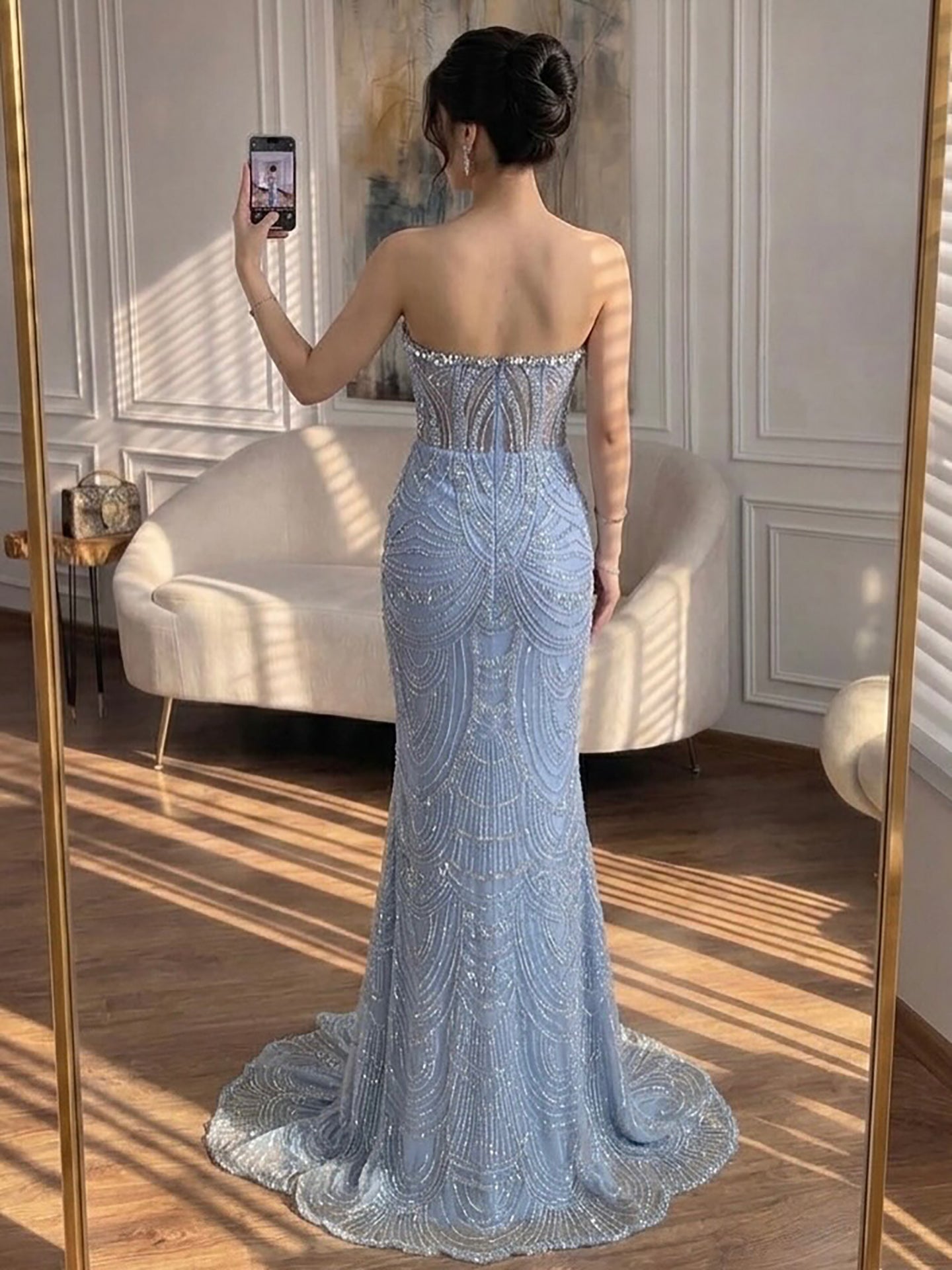 Luxury Blue Strapless Crystal Beaded Mermaid Evening Dress LA73701 SERENE HILL
