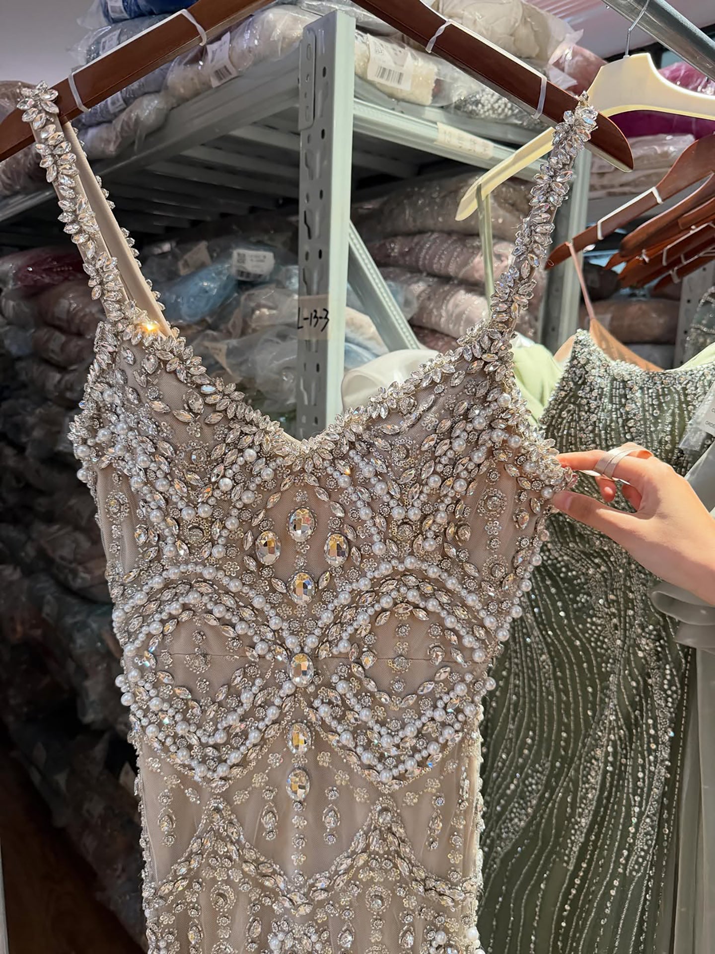 Luxury Silver Nude Spaghetti Strap Crystal Beaded Mermaid Evening Dress LA73702 SERENE HILL