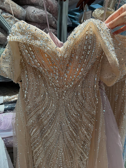 Luxury Nude Off Shoulder Crystal Beaded Mermaid Dress LA73710A SERENE HILL