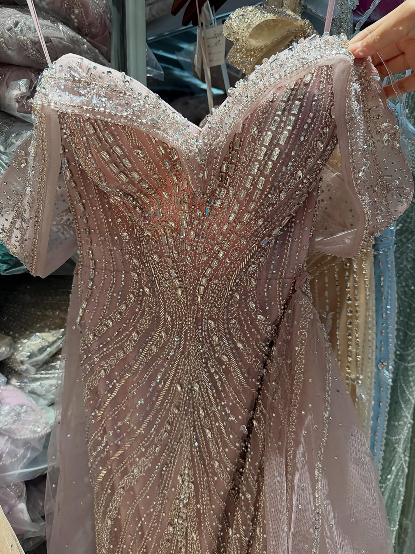 Luxury Nude Off Shoulder Crystal Beaded Mermaid Dress LA73710A SERENE HILL
