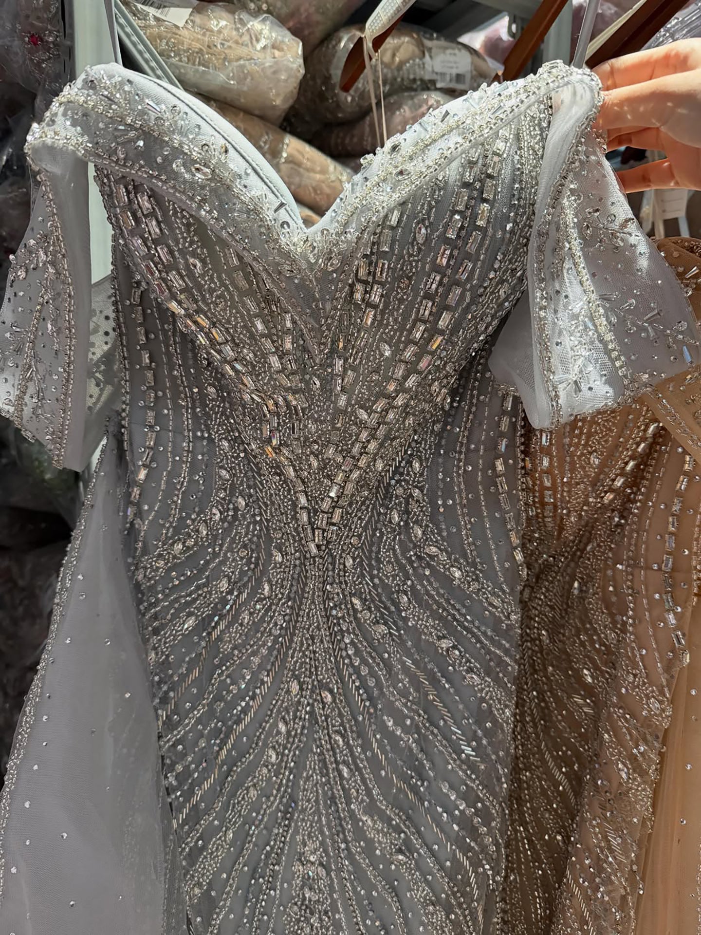 Luxury Nude Off Shoulder Crystal Beaded Mermaid Dress LA73710A SERENE HILL