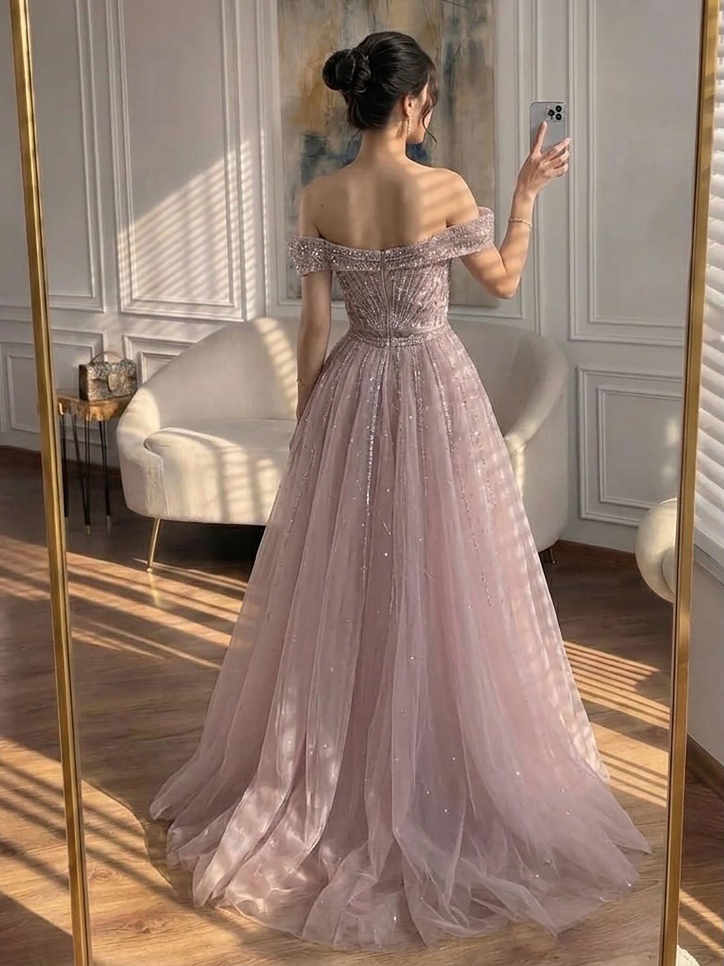 Luxury Nude Off Shoulder Crystal Beaded Mermaid Dress LA73710A SERENE HILL