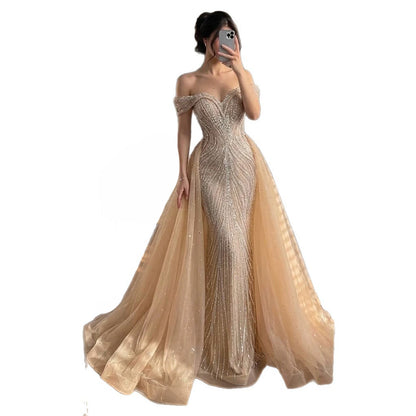 Luxury Nude Off Shoulder Crystal Beaded Mermaid Dress LA73710A SERENE HILL