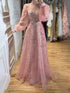 Luxury Nude Beaded High Neck Lantern Sleeve A-Line Dress LA73711A SERENE HILL