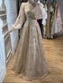 Luxury Nude Beaded High Neck Lantern Sleeve A-Line Dress LA73711A SERENE HILL