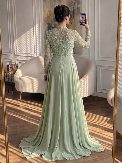 Luxury Sage Green Beaded Mermaid Dress with Overskirt LA73716 SERENE HILL