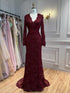 Luxury Wine Red Lace Mermaid Long Sleeve Evening Dress LA73720 SERENE HILL