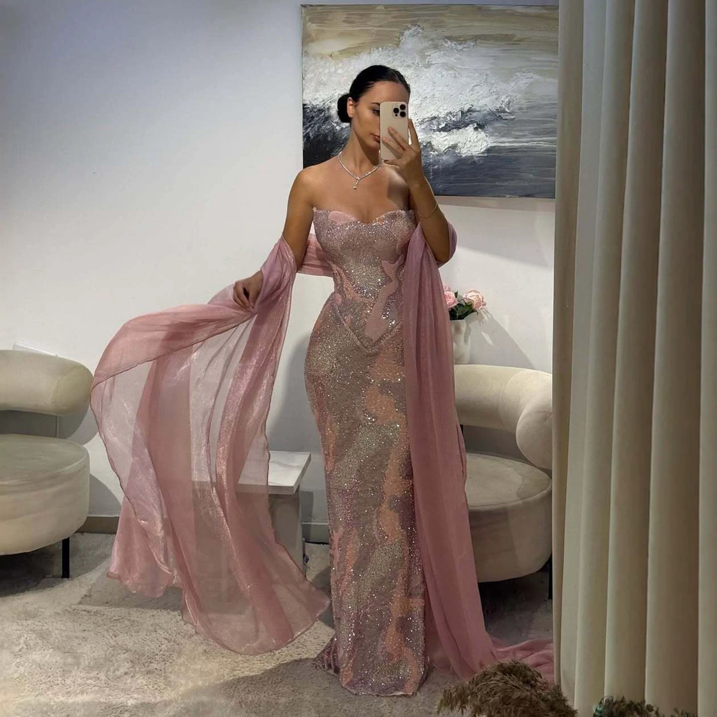 Luxury Pink Beaded Mermaid Evening Dress LA73724 SERENE HILL