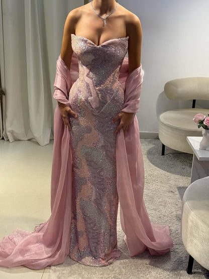 Luxury Pink Beaded Mermaid Evening Dress LA73724 SERENE HILL