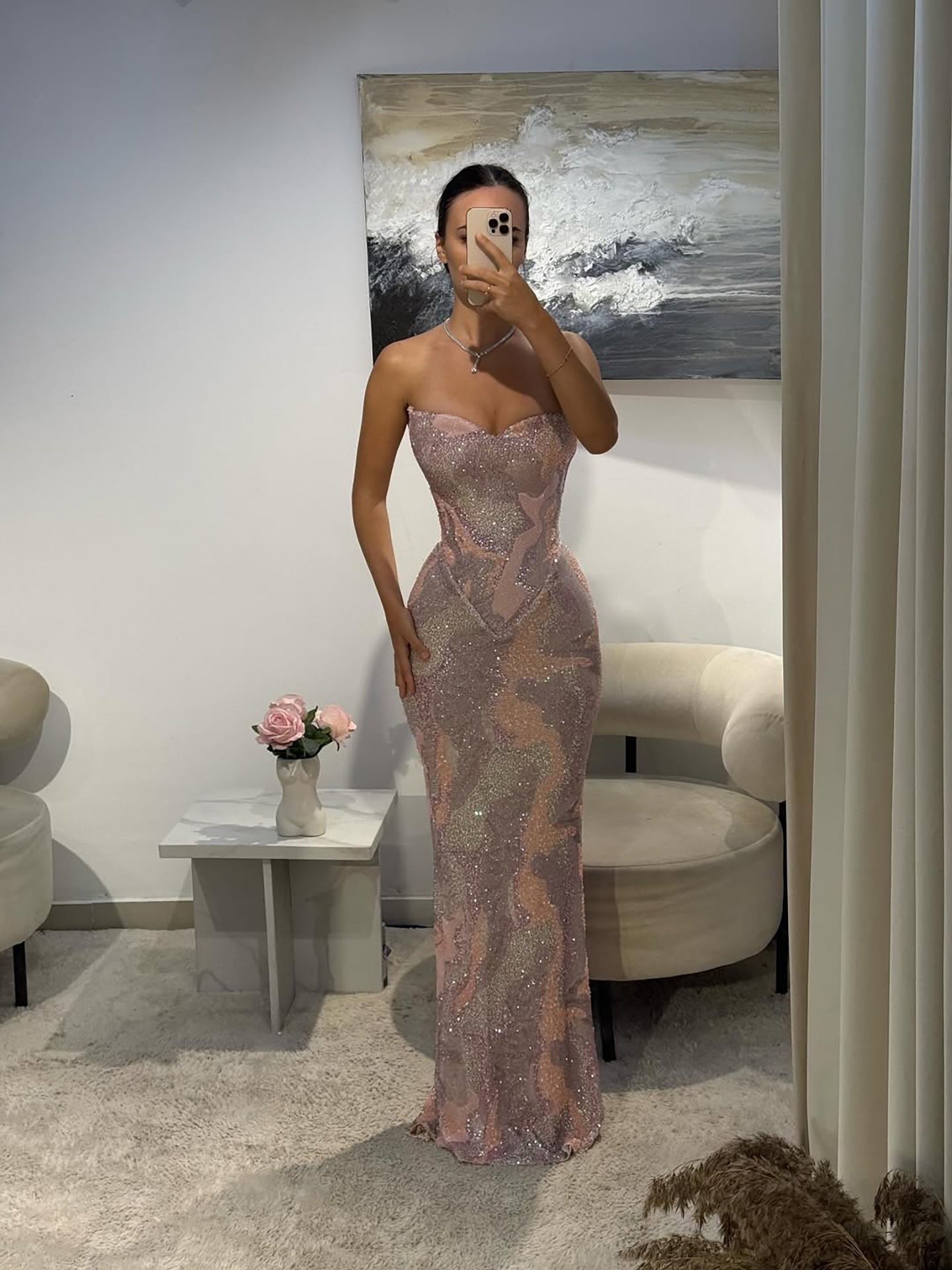 Luxury Pink Beaded Mermaid Evening Dress LA73724 SERENE HILL