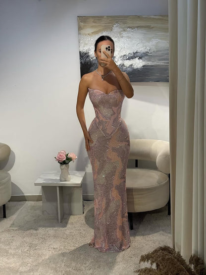 Luxury Pink Beaded Mermaid Evening Dress LA73724 SERENE HILL