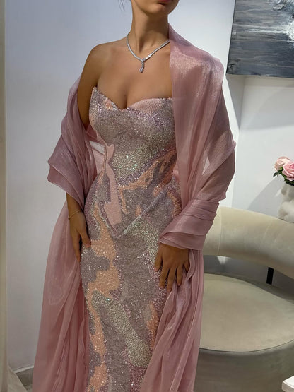 Luxury Pink Beaded Mermaid Evening Dress LA73724 SERENE HILL