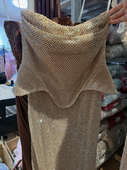 Luxury Champagne Strapless Peplum Lace Up Shimmering Mermaid Dress LA73725 SERENE HILL