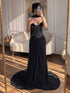 Luxury Black Chiffon Beaded Strapless A Line Evening Dress LA73728A SERENE HILL