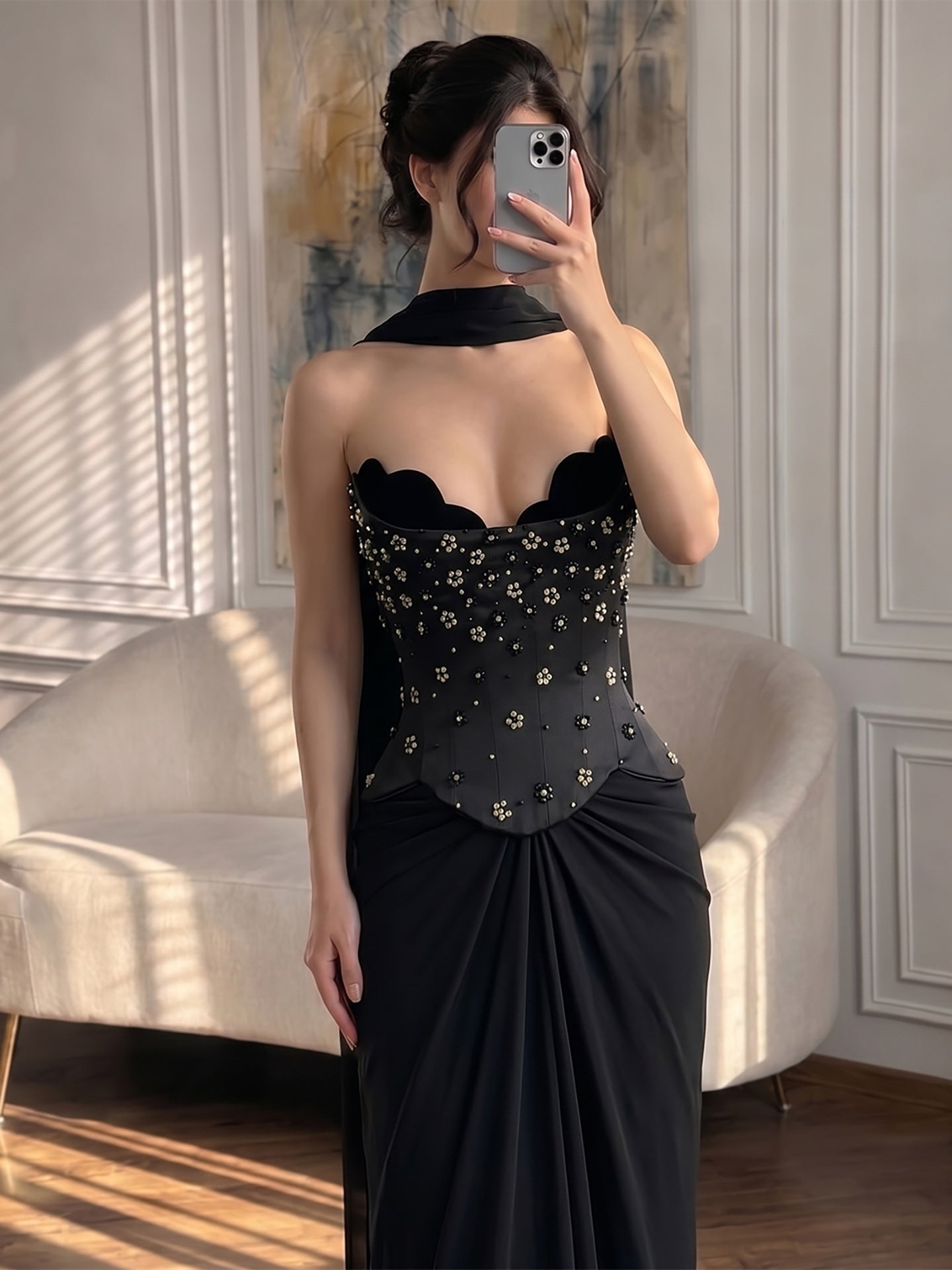 Luxury Black Chiffon Beaded Strapless A Line Evening Dress LA73728A SERENE HILL Luxury Black Chiffon Beaded Strapless A Line Evening Dress LA73728A SERENE HILL