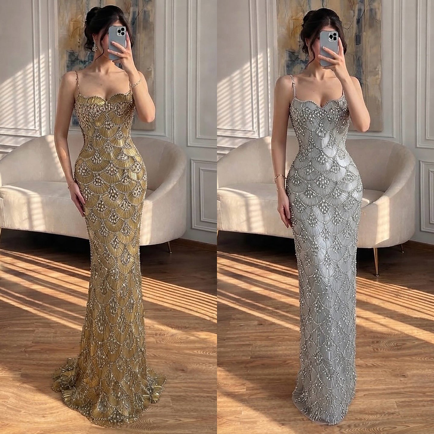 Luxury Gold Beaded Mermaid Evening Dress LA73733 SERENE HILL