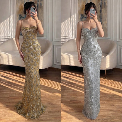 Luxury Gold Beaded Mermaid Evening Dress LA73733 SERENE HILL