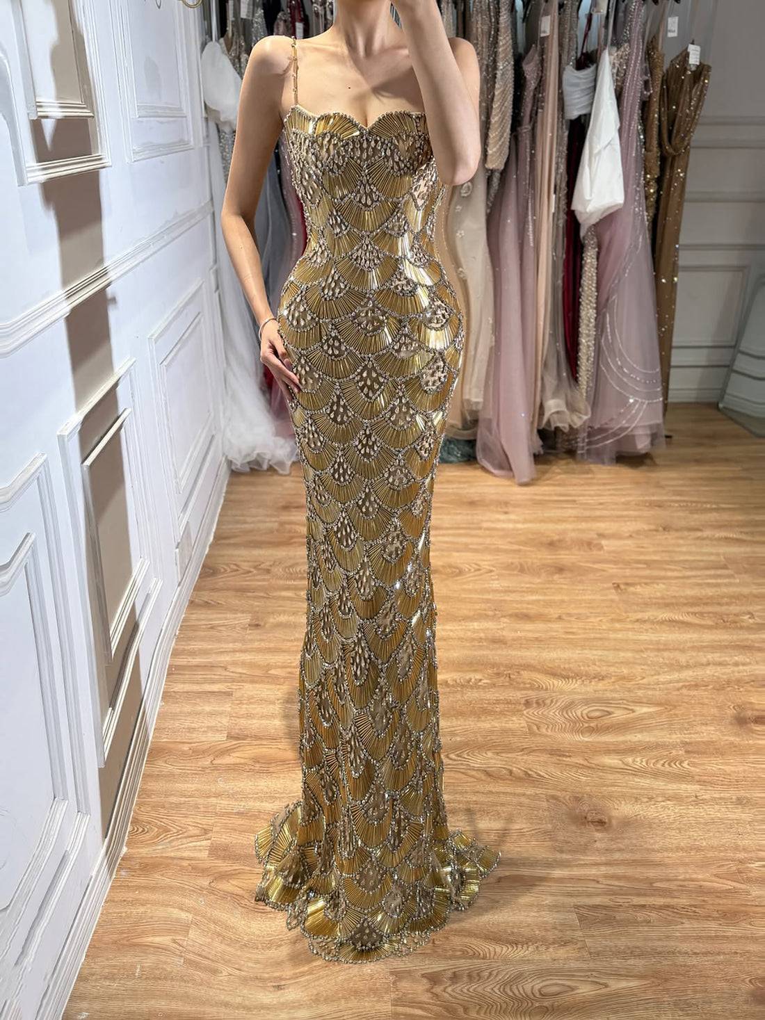 Luxury Gold Beaded Mermaid Evening Dress LA73733 SERENE HILL
