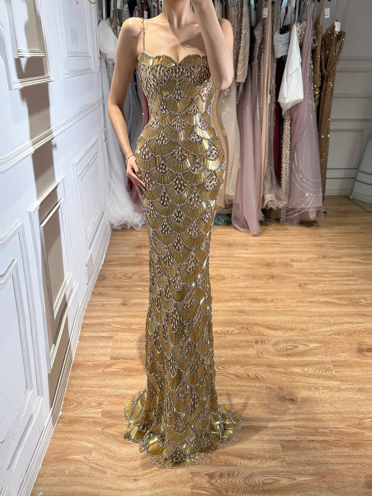 Luxury Gold Beaded Mermaid Evening Dress LA73733 SERENE HILL