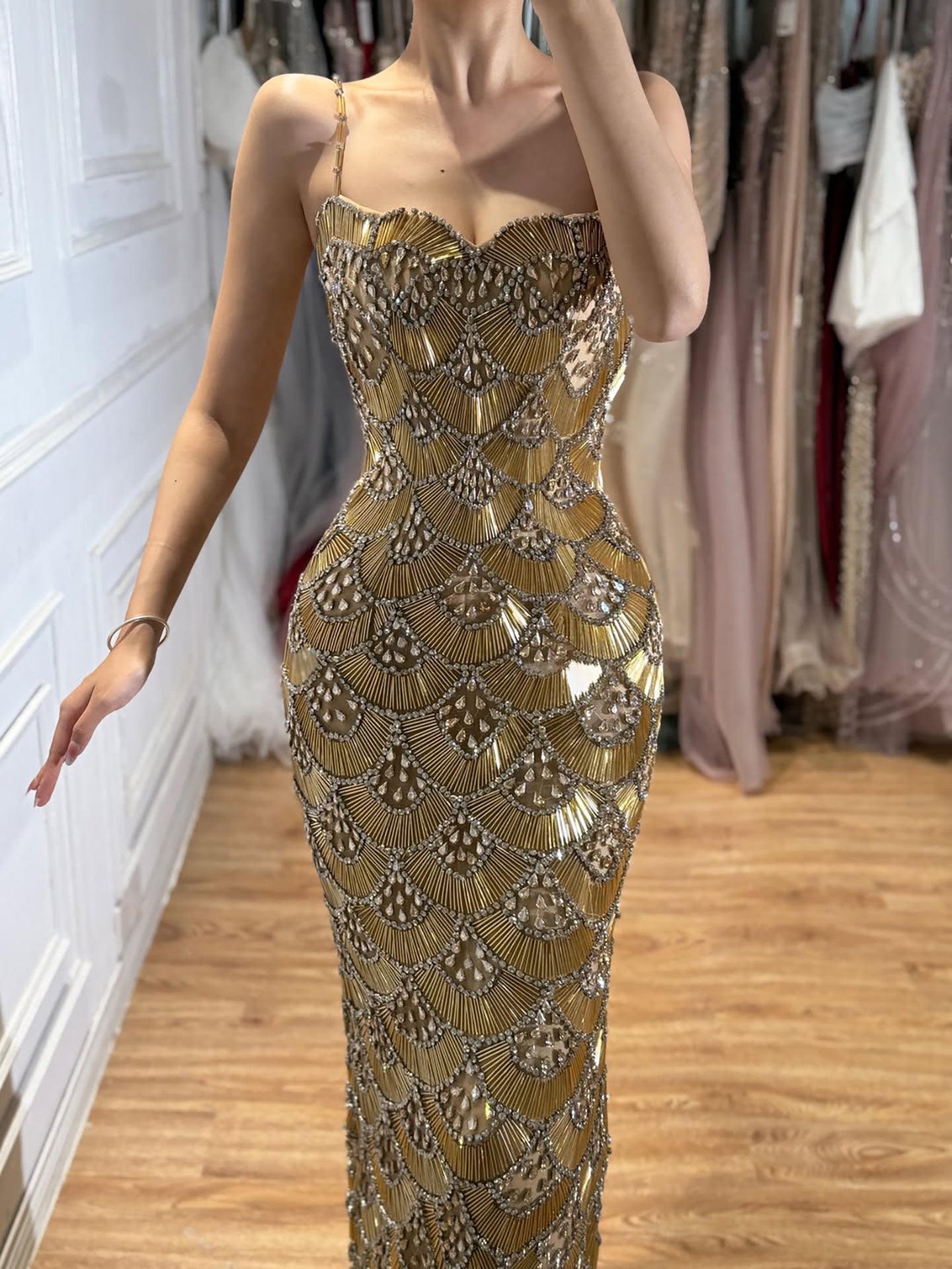 Luxury Gold Beaded Mermaid Evening Dress LA73733 SERENE HILL