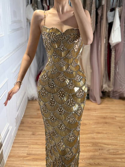 Luxury Gold Beaded Mermaid Evening Dress LA73733 SERENE HILL