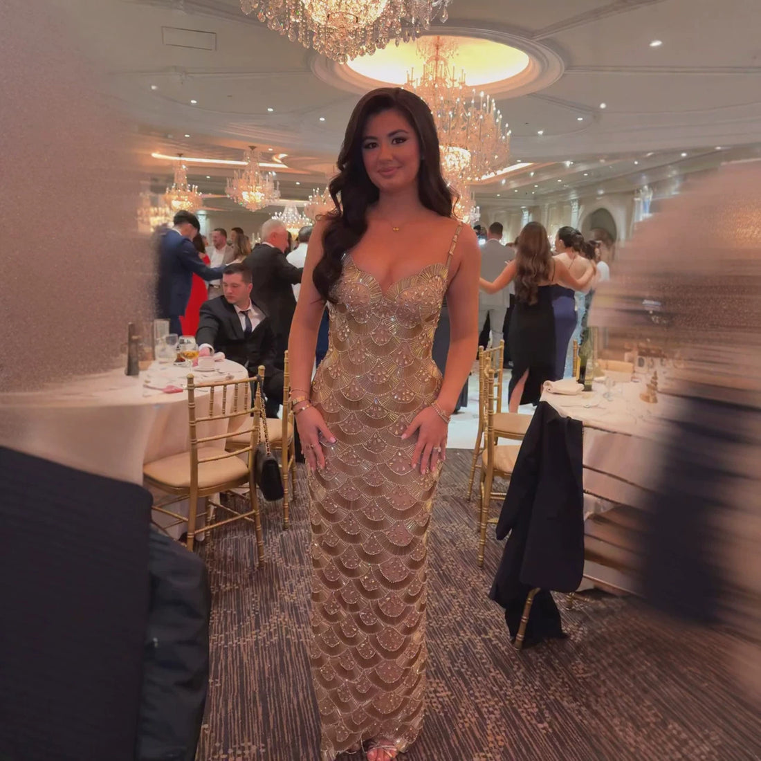 Luxury Gold Beaded Mermaid Evening Dress LA73733 SERENE HILL