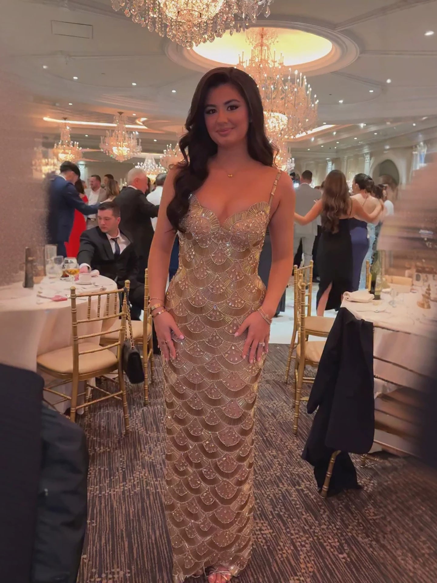 Luxury Gold Beaded Mermaid Evening Dress LA73733 SERENE HILL