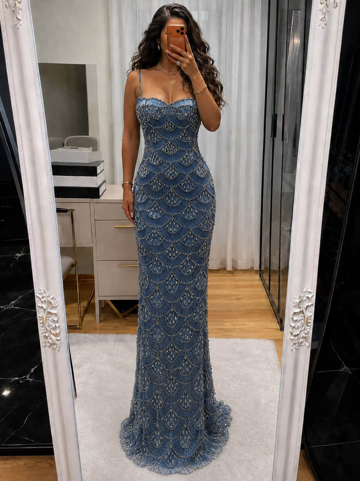 Luxury Gold Beaded Mermaid Evening Dress LA73733