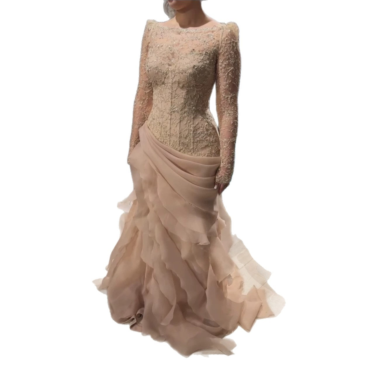 Luxury Nude Beaded Mermaid Dress with Ruffles LA73736 SERENE HILL