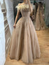 Luxury caramel Feather Beaded Off Shoulder A Line Dress LA73737 SERENE HILL