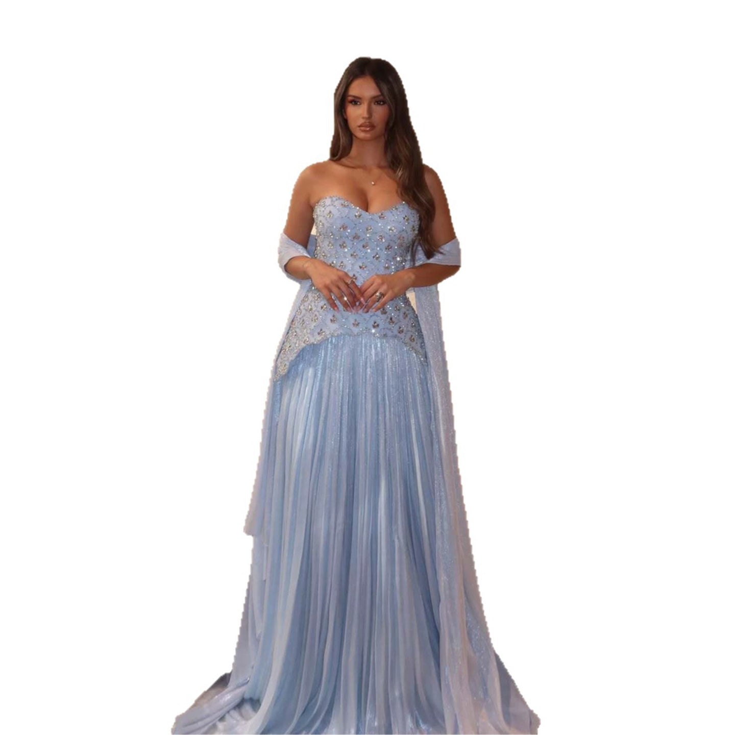 Luxury Blue Crystal Beaded A Line Dress with Shawl LA73738 SERENE HILL