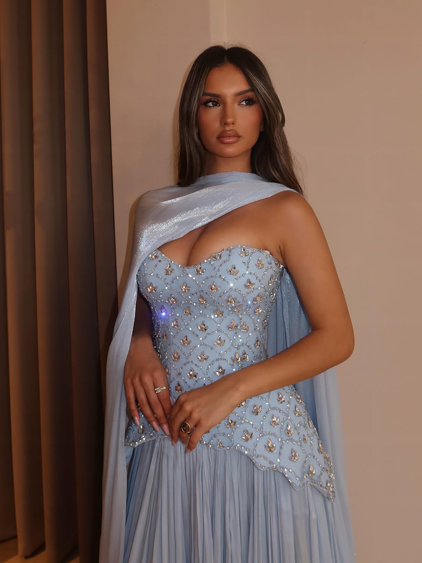 Luxury Blue Crystal Beaded A Line Dress with Shawl LA73738 SERENE HILL