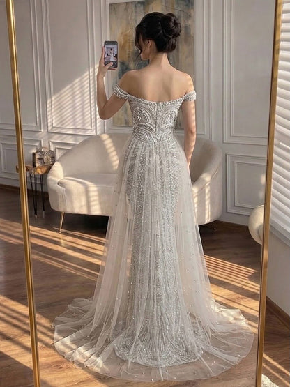 Luxury Silver Nude Crystal Beaded Mermaid Dress LA73740 SERENE HILL