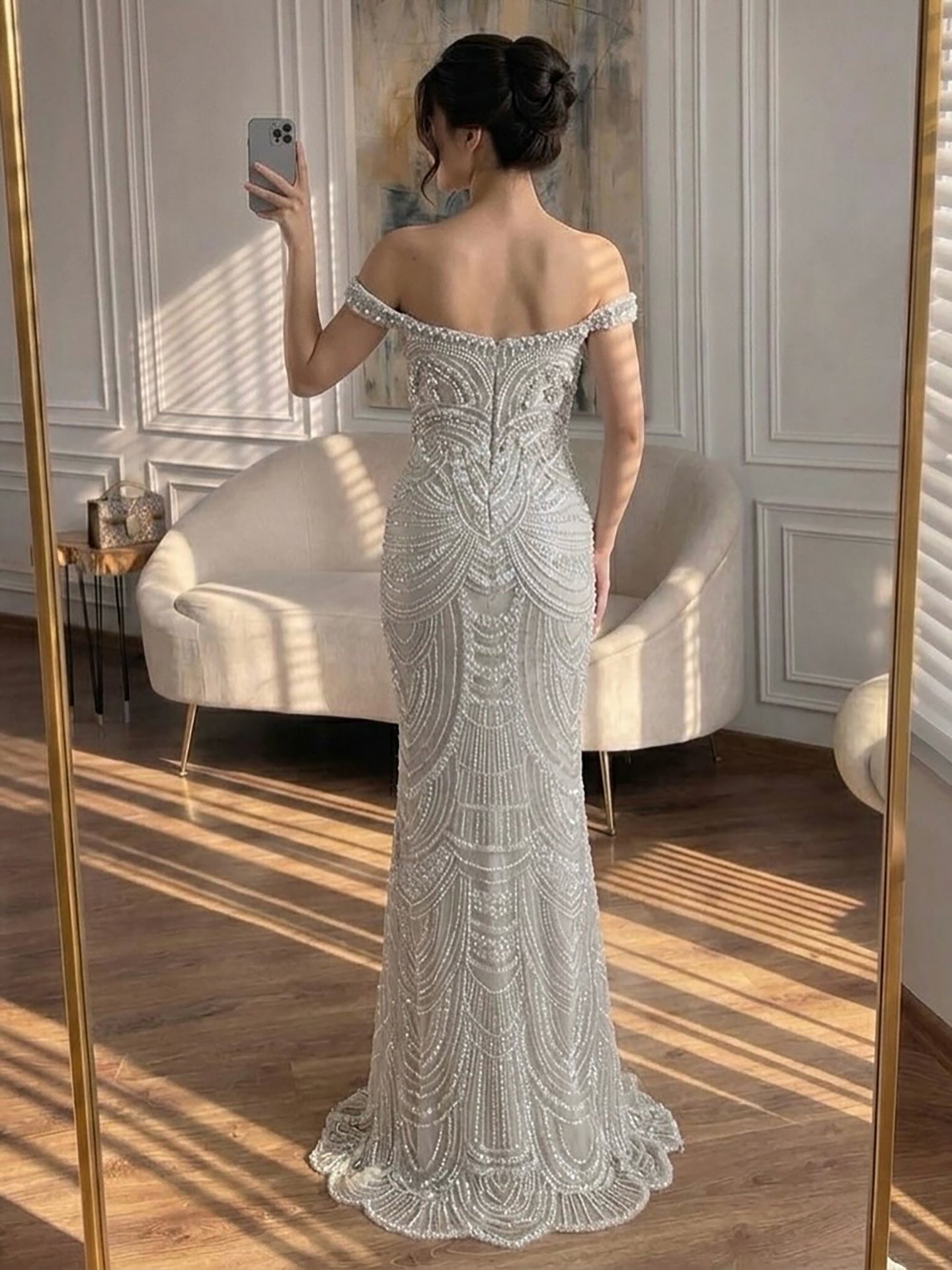 Luxury Silver Nude Crystal Beaded Mermaid Dress LA73740 SERENE HILL