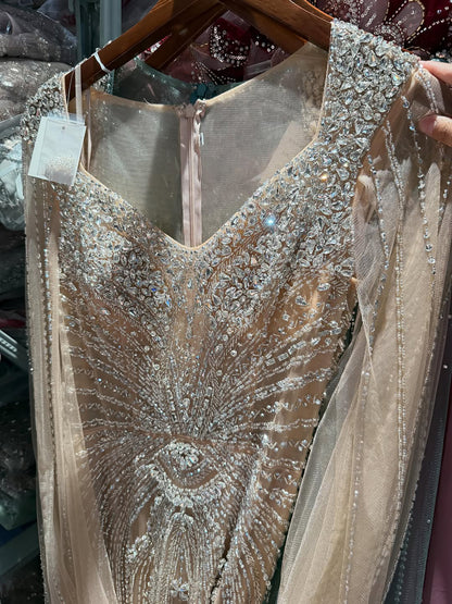 Luxury Nude Beaded Mermaid Evening Dress with Cape LA73741 SERENE HILL