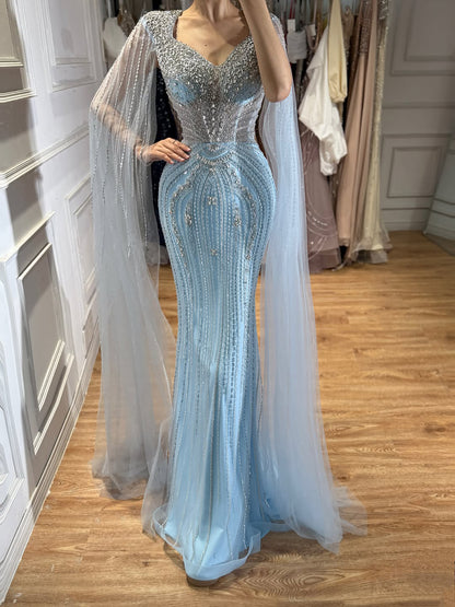 Luxury Nude Beaded Mermaid Evening Dress with Cape LA73741 SERENE HILL