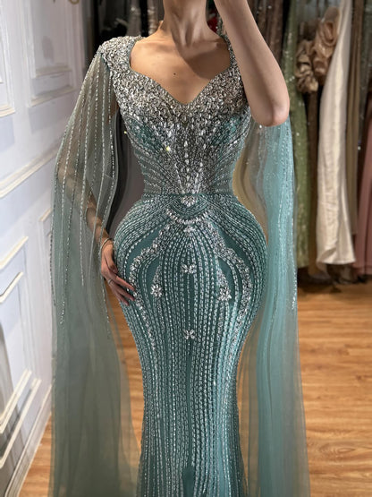Luxury Nude Beaded Mermaid Evening Dress with Cape LA73741 SERENE HILL