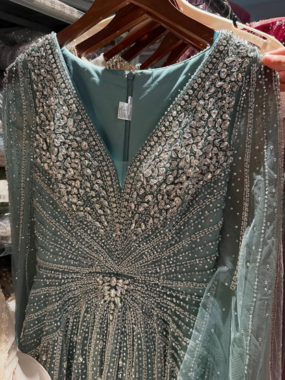 Luxury Nude Crystal Beaded A Line Dress with Cape Sleeves LA73742 SERENE HILL