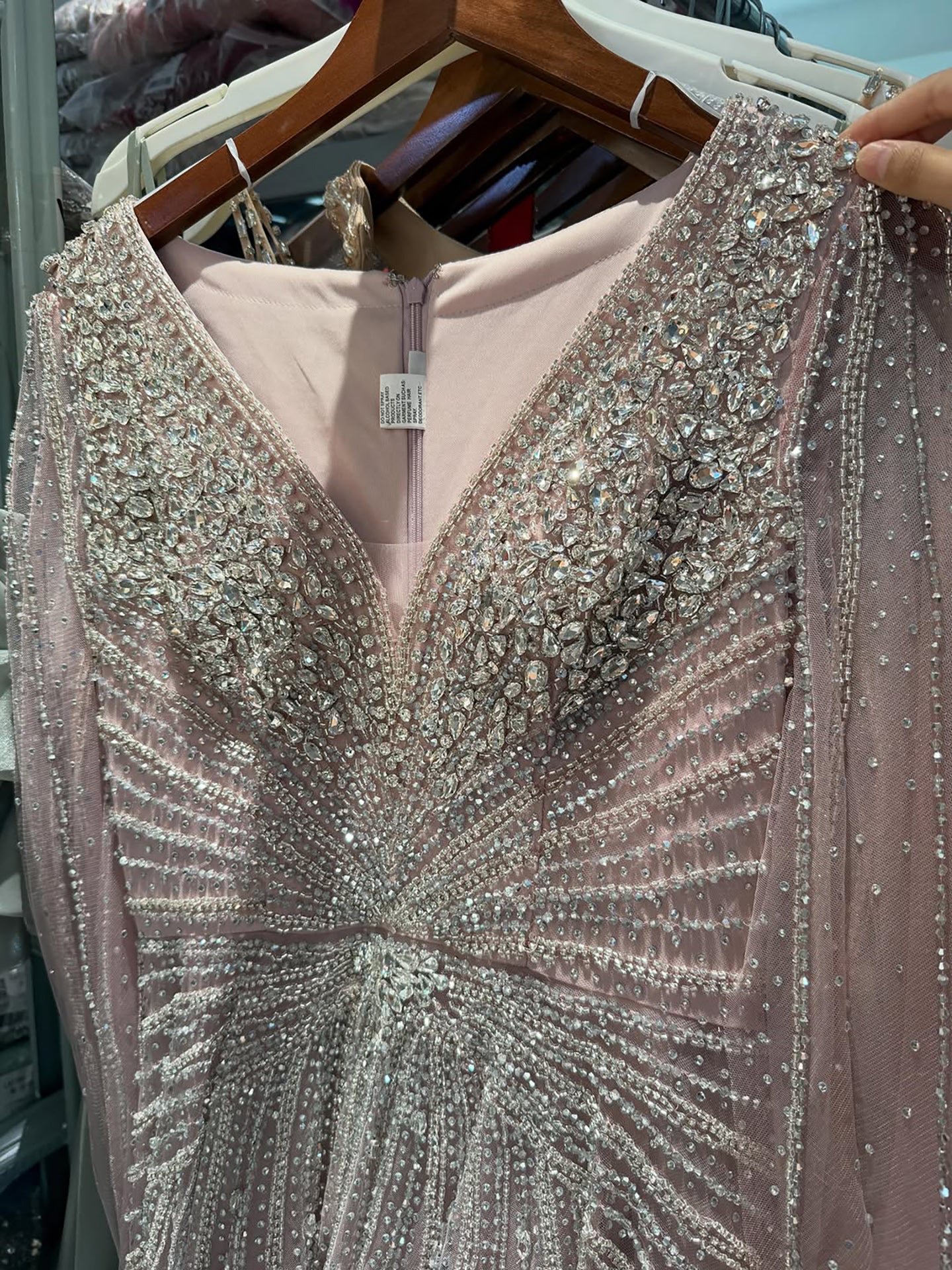 Luxury Nude Crystal Beaded A Line Dress with Cape Sleeves LA73742 SERENE HILL