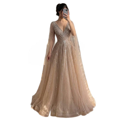 Luxury Nude Crystal Beaded A Line Dress with Cape Sleeves LA73742 SERENE HILL