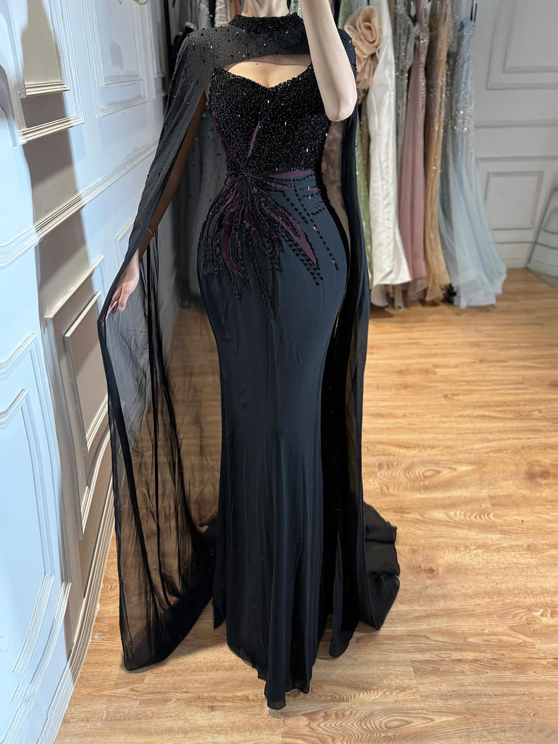 Luxury Black Wine Red Beaded Mermaid Evening Dress LA73743 SERENE HILL