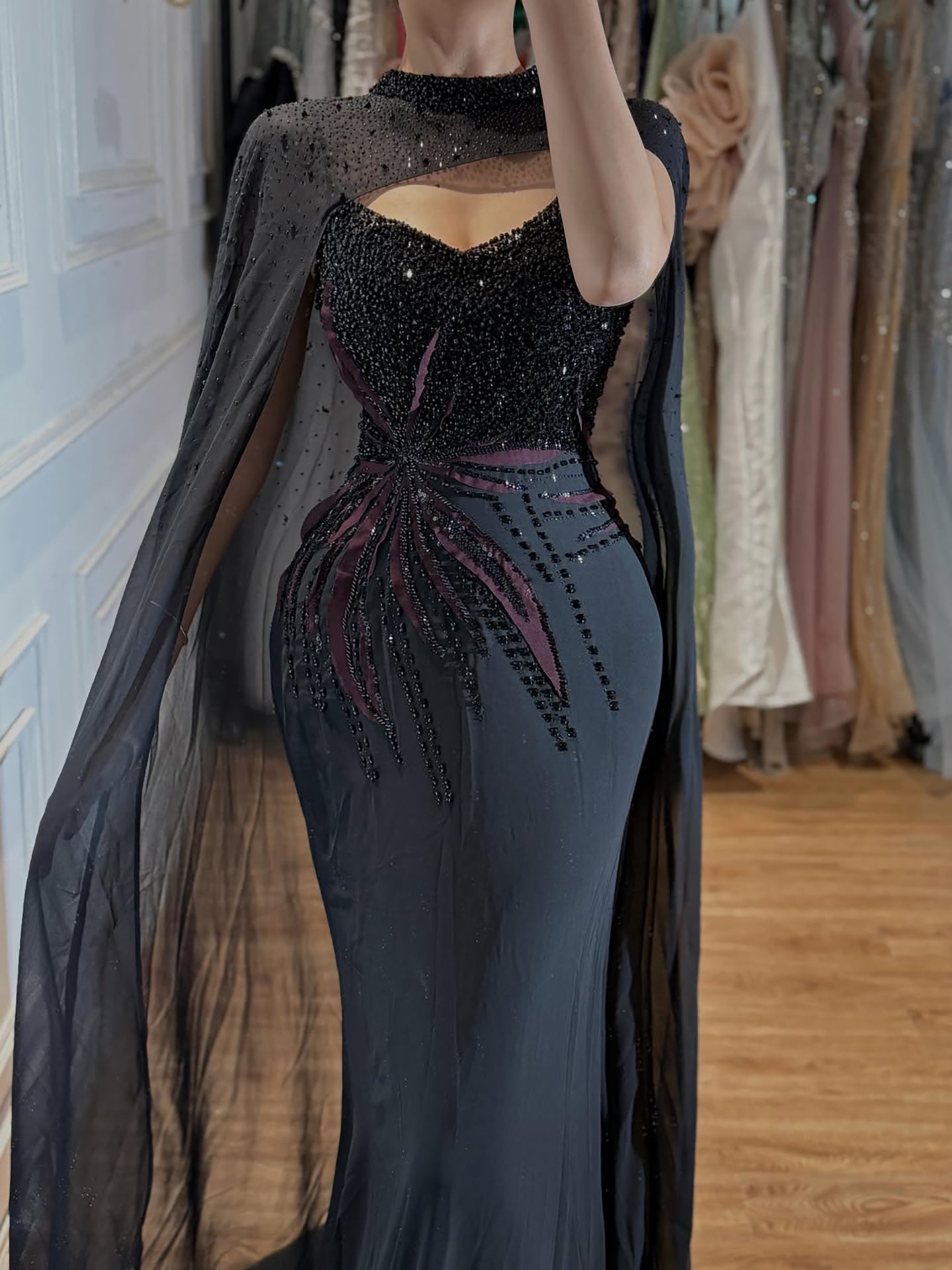 Luxury Black Wine Red Beaded Mermaid Evening Dress LA73743 SERENE HILL