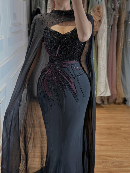 Luxury Black Wine Red Beaded Mermaid Evening Dress LA73743 SERENE HILL