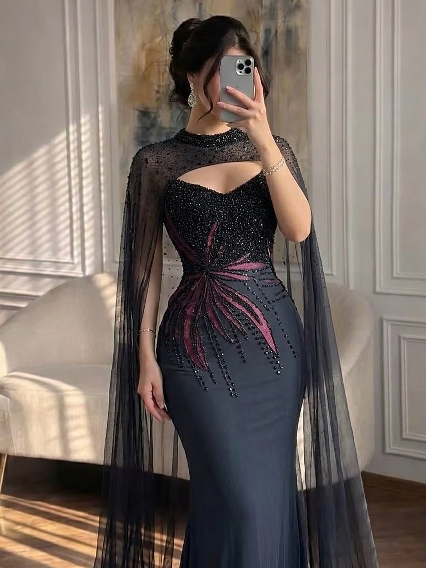 Luxury Black Wine Red Beaded Mermaid Evening Dress LA73743 SERENE HILL